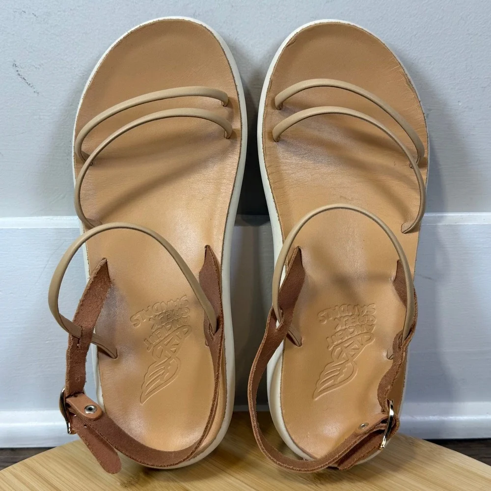 Ancient Greek Sandals Platform Strappy Women 37 Tan Leather Slingback Boho Chic